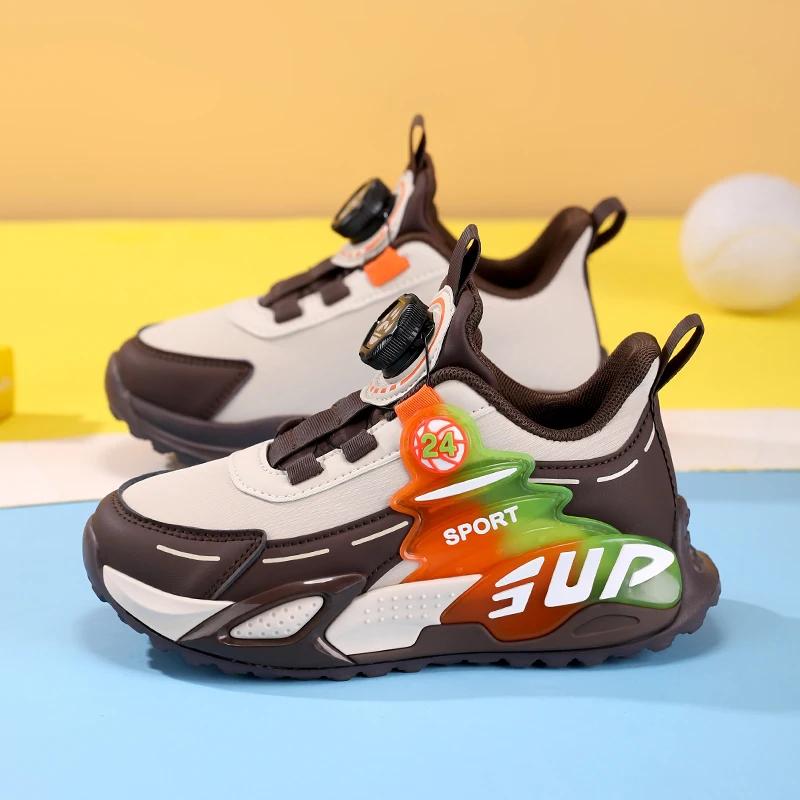 

Fashion Children Sports Shoes Autumn Boys Sneakers PU Leather Kids Tenis Walking Shoes Outdoor Nons-lip School Running Shoes 38 хаки