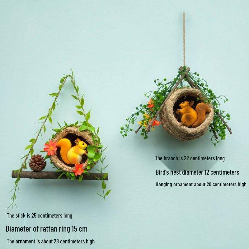 Forest Style Kindergarten Hanging Mobile: Creative Micro-landscape Arrangement with Bird's Nest and Decorative Pendants.