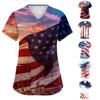 Modisches Lässiges Damen-Arbeitshemd zum Unabhängigkeitstag mit Amerikanischer Flagge und Sternen-Print, V-Ausschnitt, Kurzarm, beidseitigen Schlitzen und Taschen