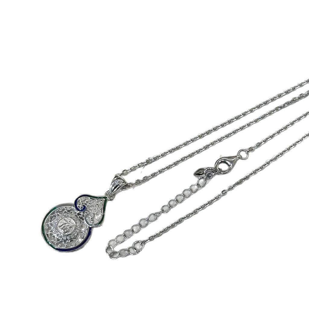 S925 Sterling Silver Enamel Gourd Necklace: Fashionable Chinese Style with Auspicious Clouds, Luxury Clavicle Chain for Fortune & Prosperity
