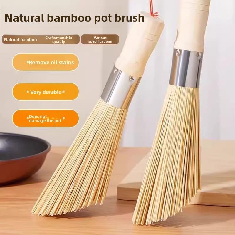 Bamboo pot brush, solid wood handle, kitchen household pot and bowl brush artifact, pot washing bamboo brush, pot washing cleaning brush