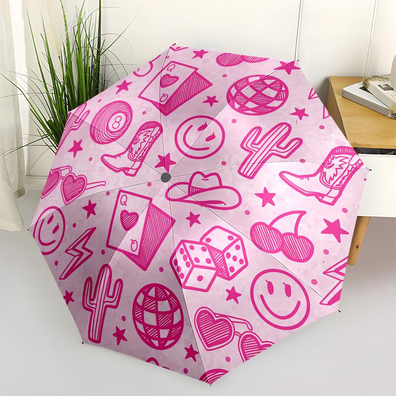 

1pc Western Themed Pink Pattern Umbrella with Plastic Handle,Vibrant Cartoon Pattern,Multi-functional UmbrellaPT265