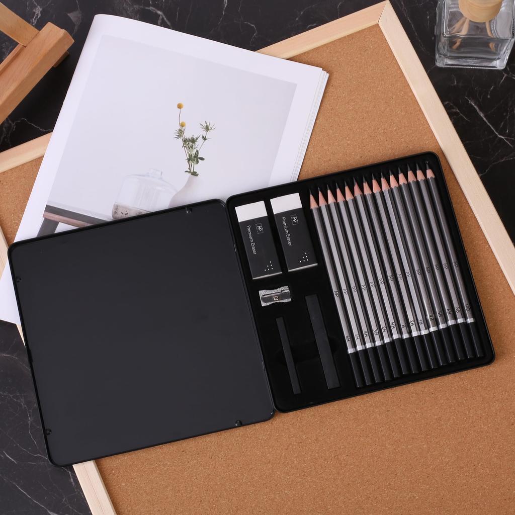Pen 19 Drawing and Sketching Pencils with Graphite and Art Pencils for Mr. - Sticks, Eraser, Sharpener. Sketching.