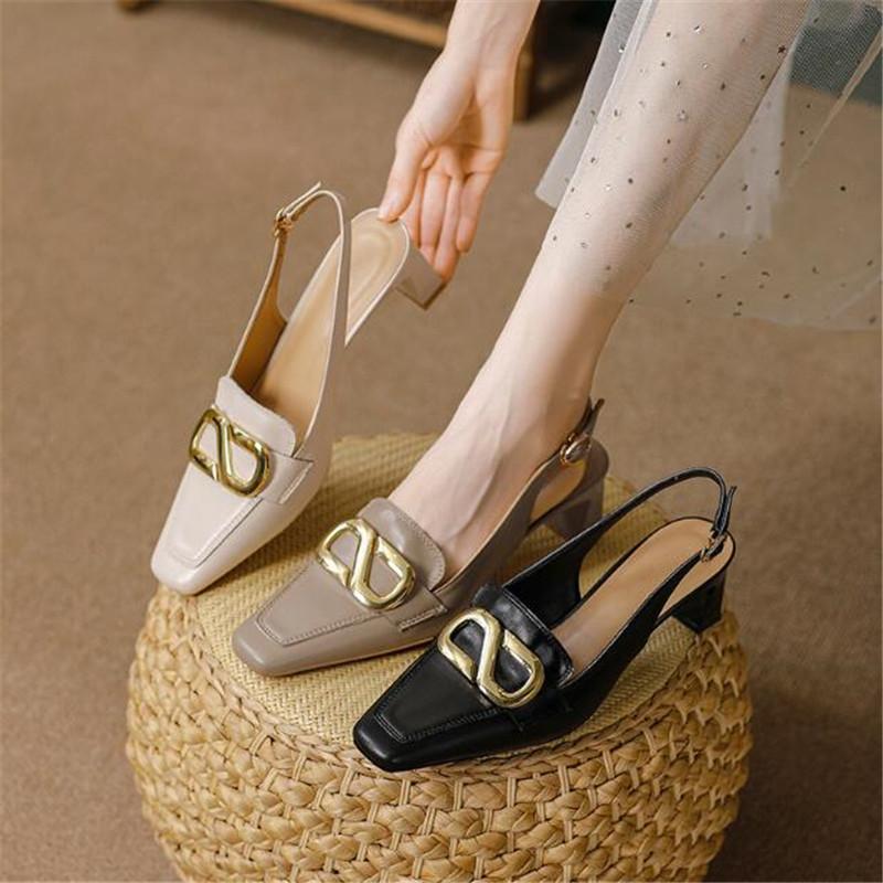 Fashion Spring Summer 2024 Fashion Elegant Concise Women High Heels Sandals Genuine Leather Pumps Party Office Prom Shoes Woman