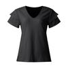 Women's V Neck T Shirt Summer Hollow Casual Ruffle Sleeve Tops Blouse