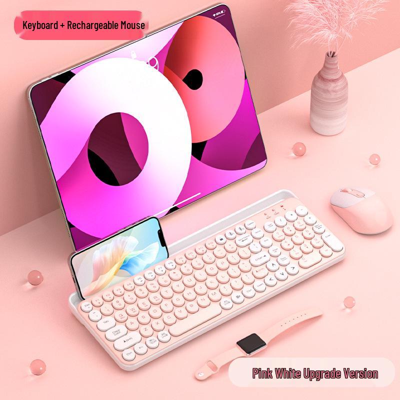 Retro Round Keycap Dual-Mode Wireless Bluetooth Keyboard & Mouse Set for Laptop, Desktop, Mobile, and Tablet