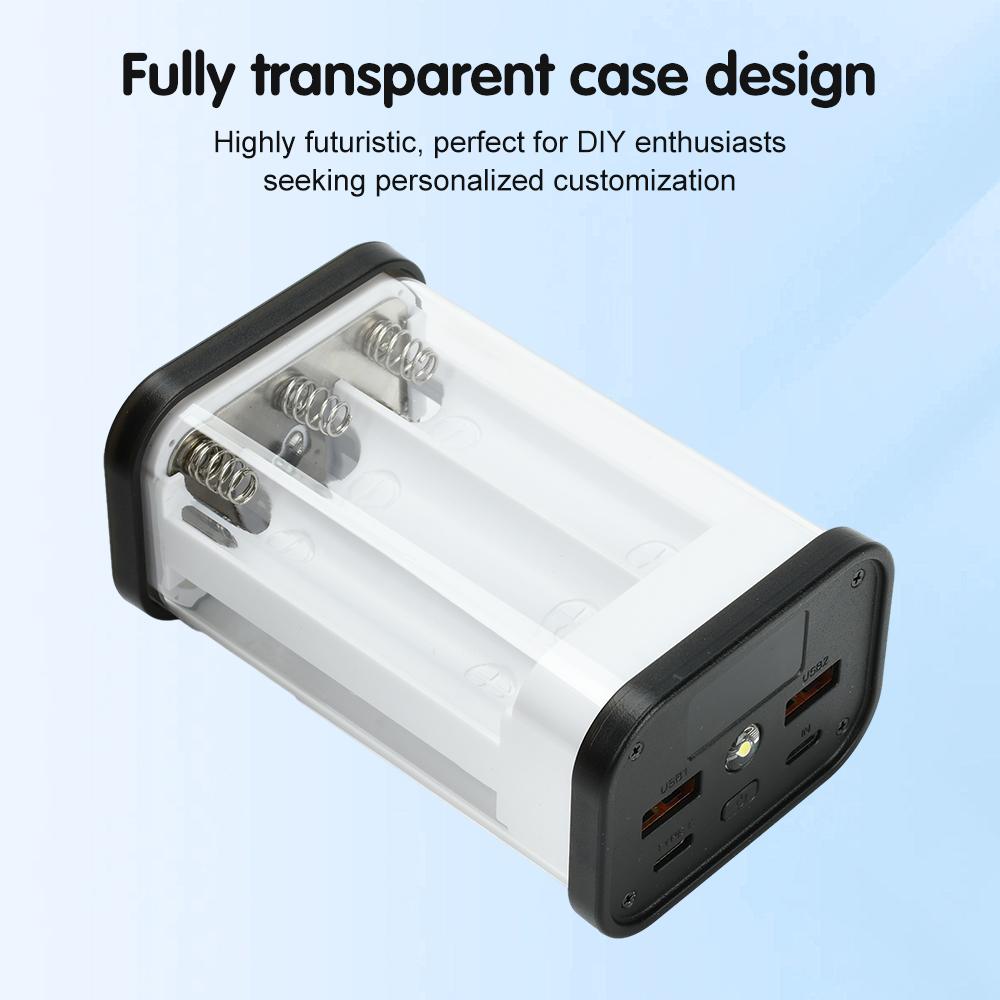 22.5W Fully Transparent Power Bank Case Solderless 6/12-Cell 18650 Battery Box with PD Fast Charging DIY Mobile Power Bank Kit