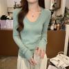 Maglione lavorato a maglia da donna con scollo a barca, scollatura sulla clavicola, stile slim spice girl, top a maniche lunghe versatile e alla moda