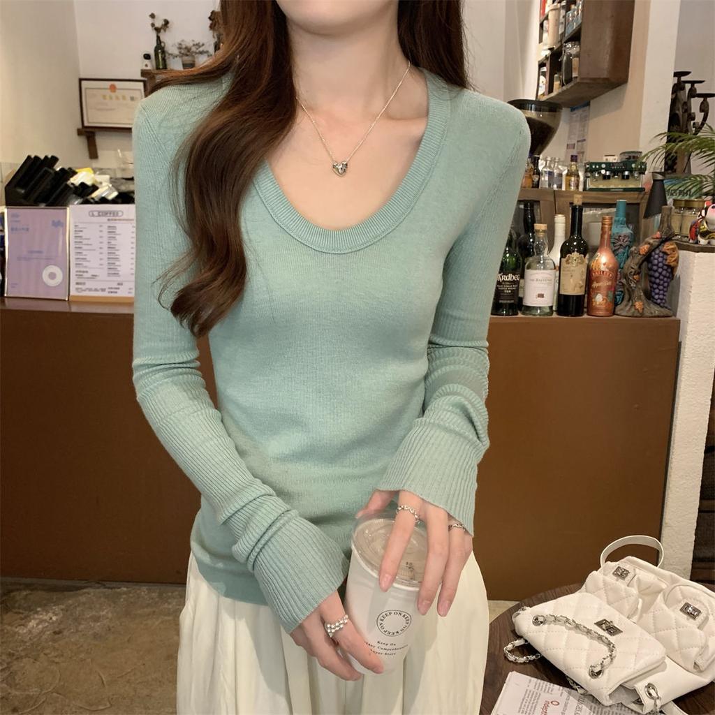 Maglione lavorato a maglia da donna con scollo a barca, scollatura sulla clavicola, stile slim spice girl, top a maniche lunghe versatile e alla moda