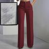Women Pants High Waist Straight Wide Leg Suit Trousers with Side Pockets Pure Color