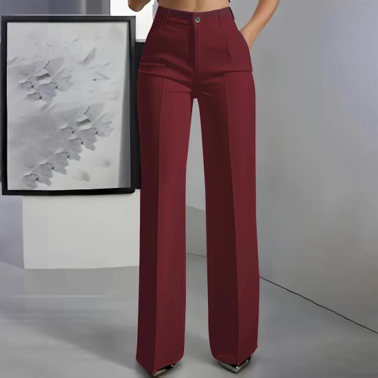 Women Pants High Waist Straight Wide Leg Suit Trousers with Side Pockets Pure Color