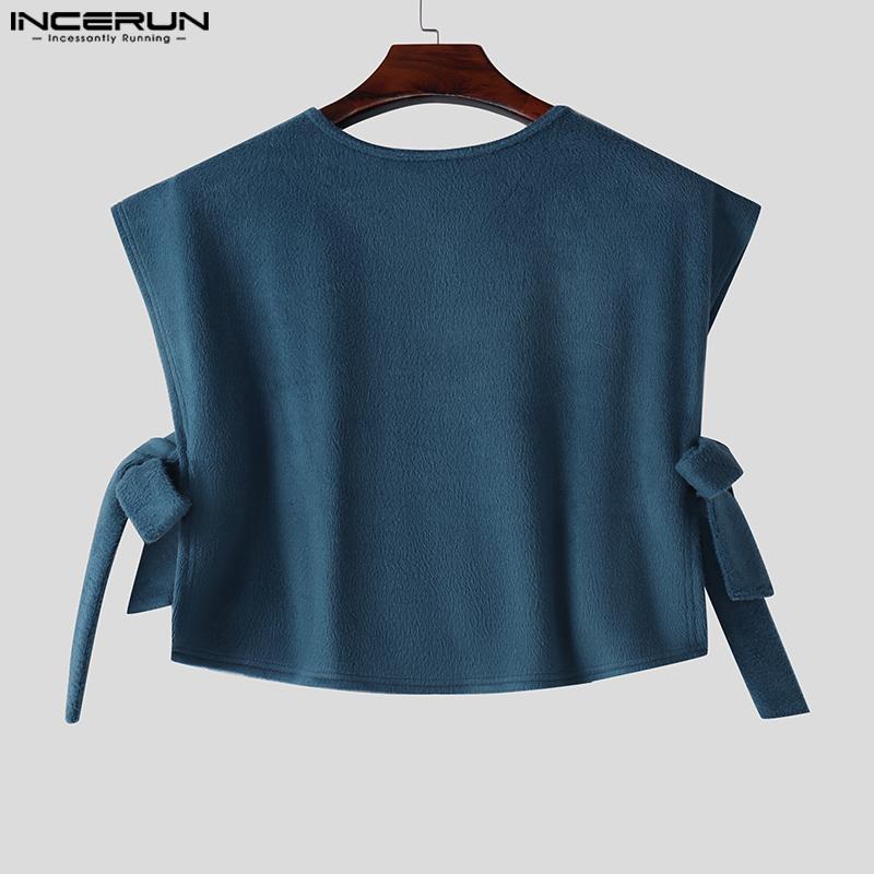 INCERUN Summer Men Sleeveless Side Lace Up Furry Tank Tops Crop Vest