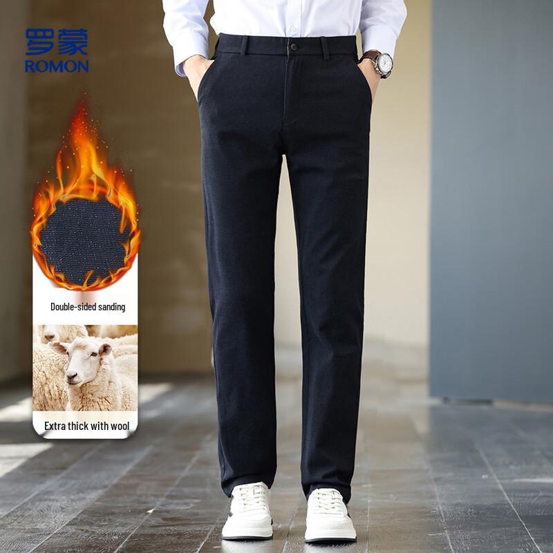 

Luomeng Men s Autumn/Winter Brushed Business Casual Straight-Leg Trousers 35