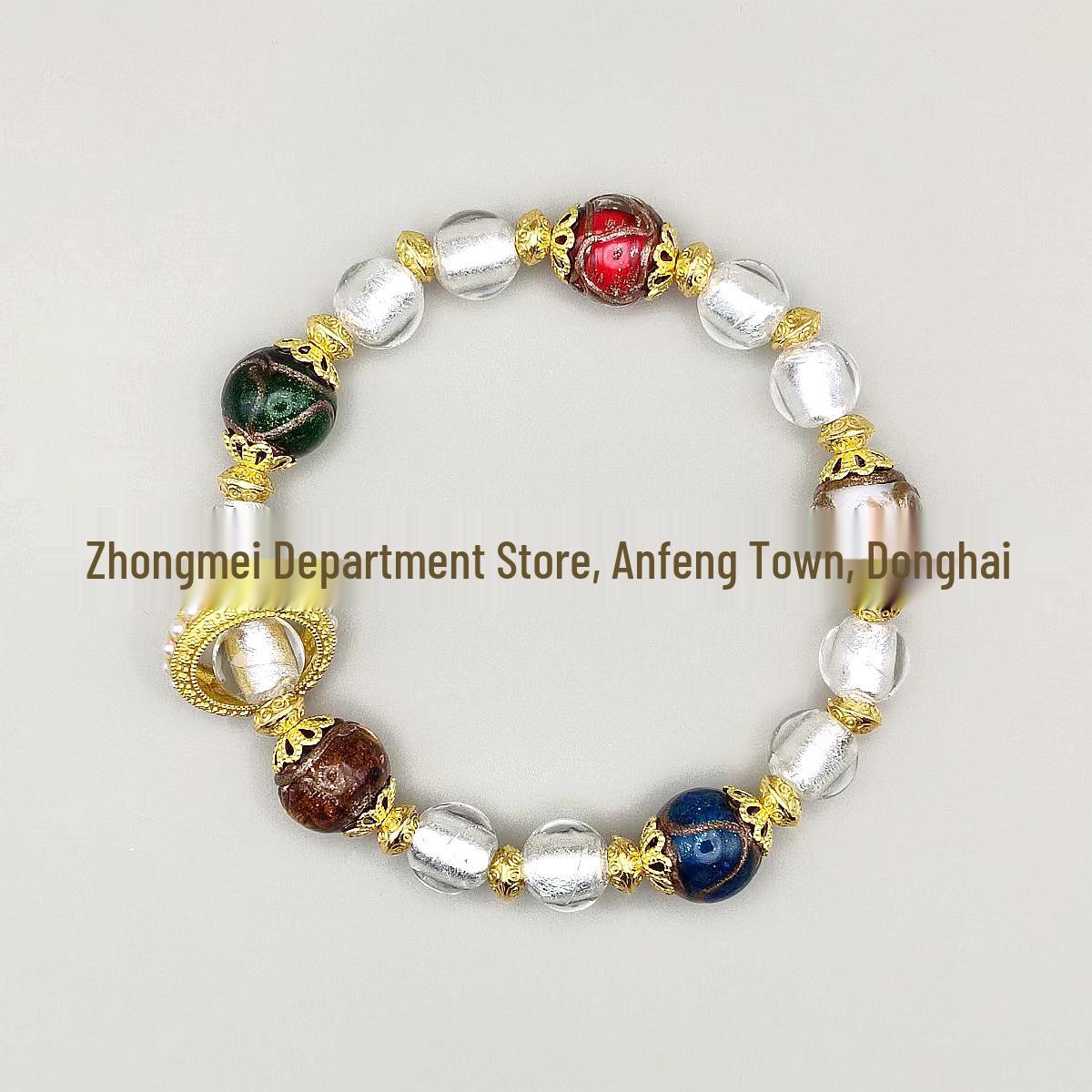 Silver Foil Transfer Bead Women s Bracelet with Five-Color Incense Ash and Glazed Gold Foil Panjiayuan Accessories