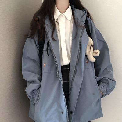 All-match Casual Student Coat Streetwear Women Loose Long-sleeved Hooded Preppy Solid Color Jacket