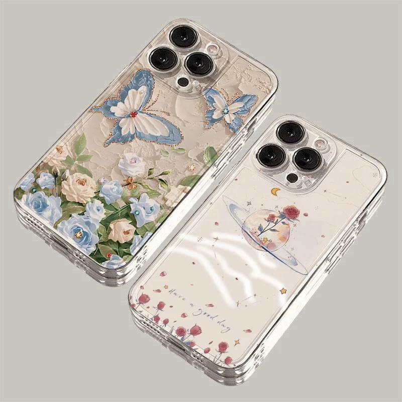 Vintage Schmetterling & Floral Schutzhülle für iPhone 17 Air 16 16e 15 13 12 11 Pro Max Kratzfest Schlank Fit Funda Cover