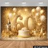 2D Plane 60th Birthday Background Champagne Gold Theme Featuring Shining Golden 60th Elements