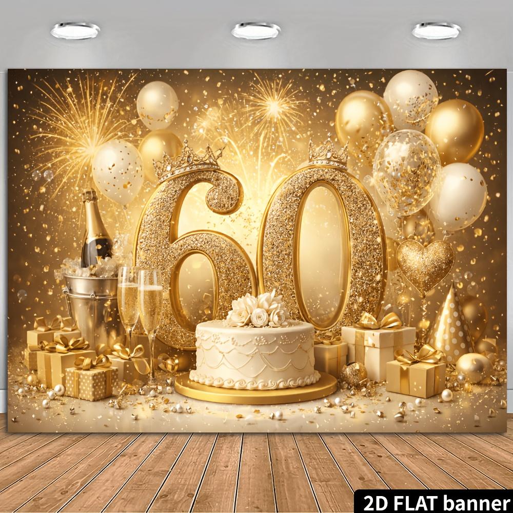 Sfondo per 60° compleanno su piano 2D, tema oro champagne con elementi dorati scintillanti per il 60°