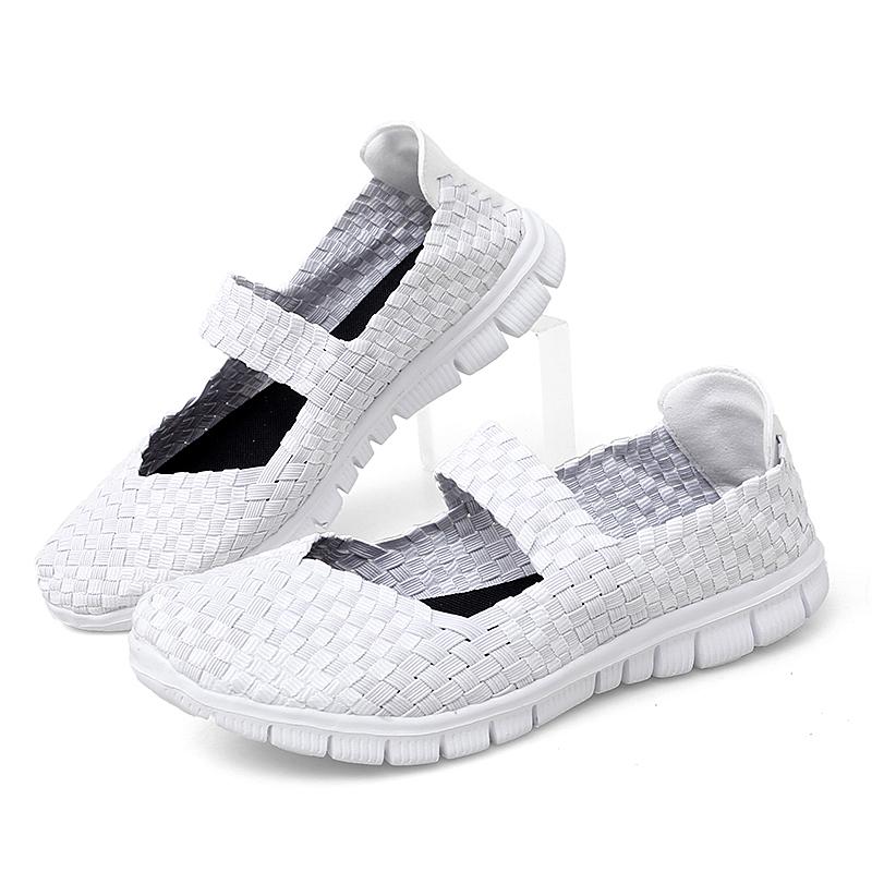 Summer Mary Janes Women Sandals Beach Lazy Shoes White Blue Casual Weave Soft Slip On Walking Color Sandals Large Size