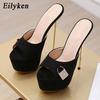 Eilyken Crystal Nightclub Wedding Women’s Slippers Sexy Platform Thin High Heels Summer Flock Party Sandals