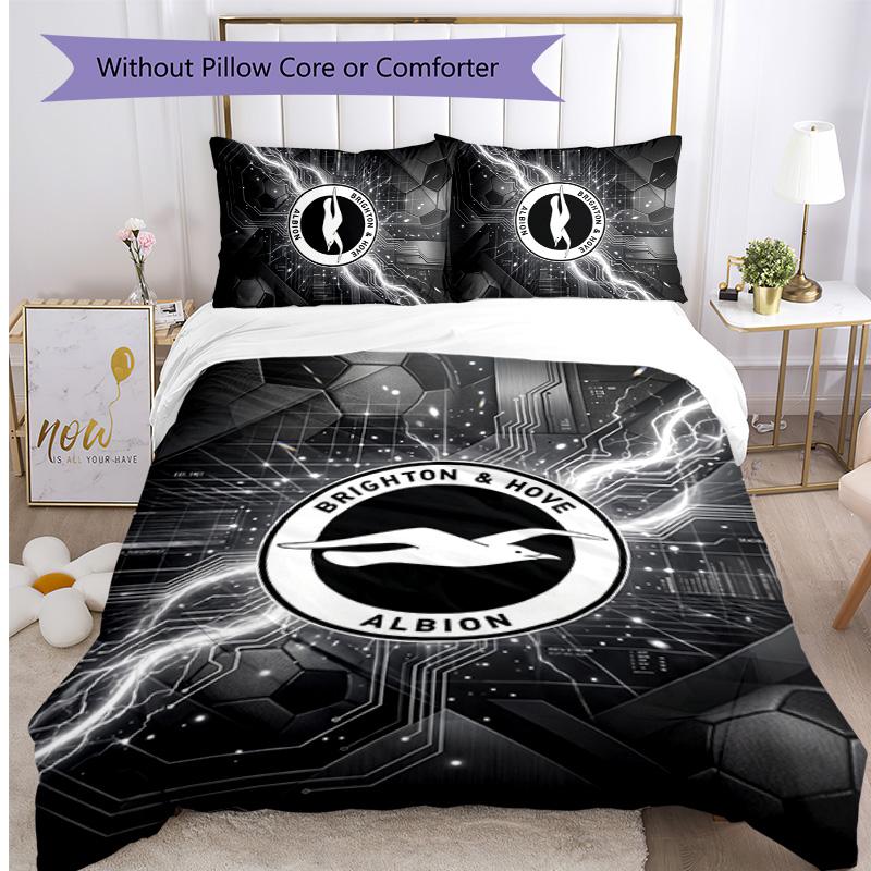 Brighton & Hove Albion Football Printed 3 Pieces Bedding Set, Comfortable Skin Friendly Bedroom Duvet Cover Set