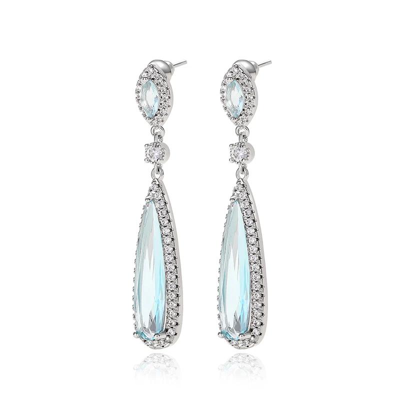 CAOSHI Beautiful Women's Long Dangle Earrings Elegant Light Blue Cubic Zirconia Wedding Romantic Jewelry Dance Party Accessories