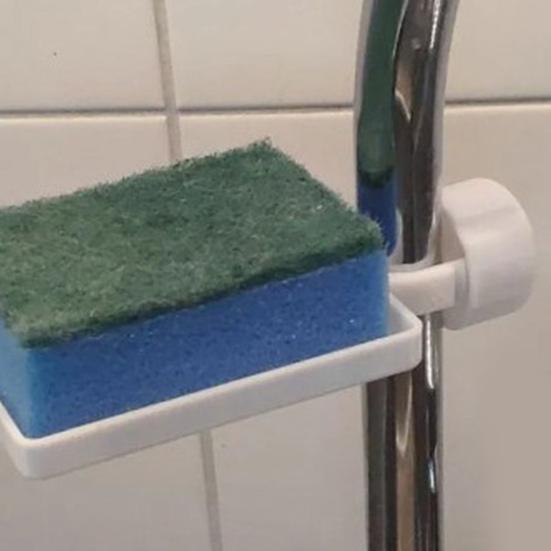 Faucet Sponge Holder Adjustable Drain Rack with Holes Kitchen Sink Storage Rack Plastic Sponge Organizer Fits Most Standard Taps