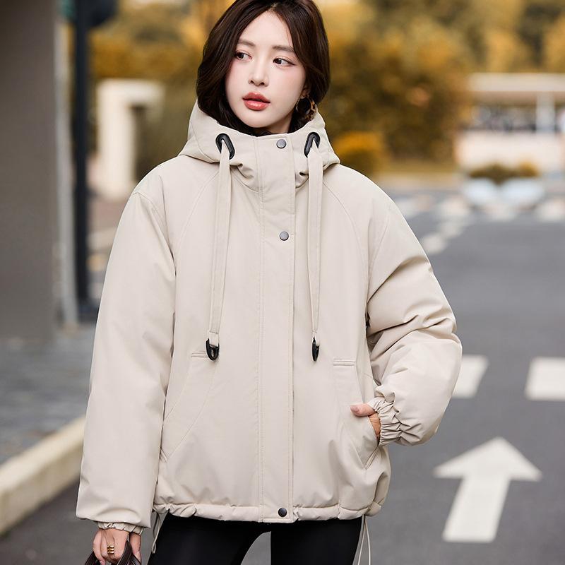 Casual Short Hooded Jacket Women's Winter New Loose Small Velvet Thickened Warm Cotton-padded Coat
