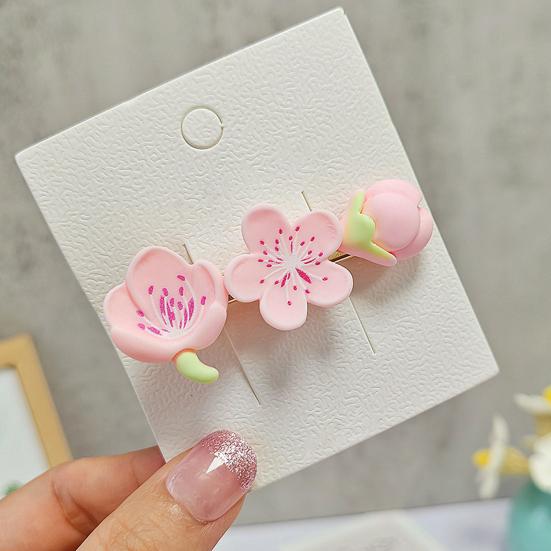 2Pcs Hairpin Soft Polymer Clay Peach Blossom Hair Clips Lightweight Non-Slip Pink Floral Design Hair Pin Hanfu Hair Accessories
