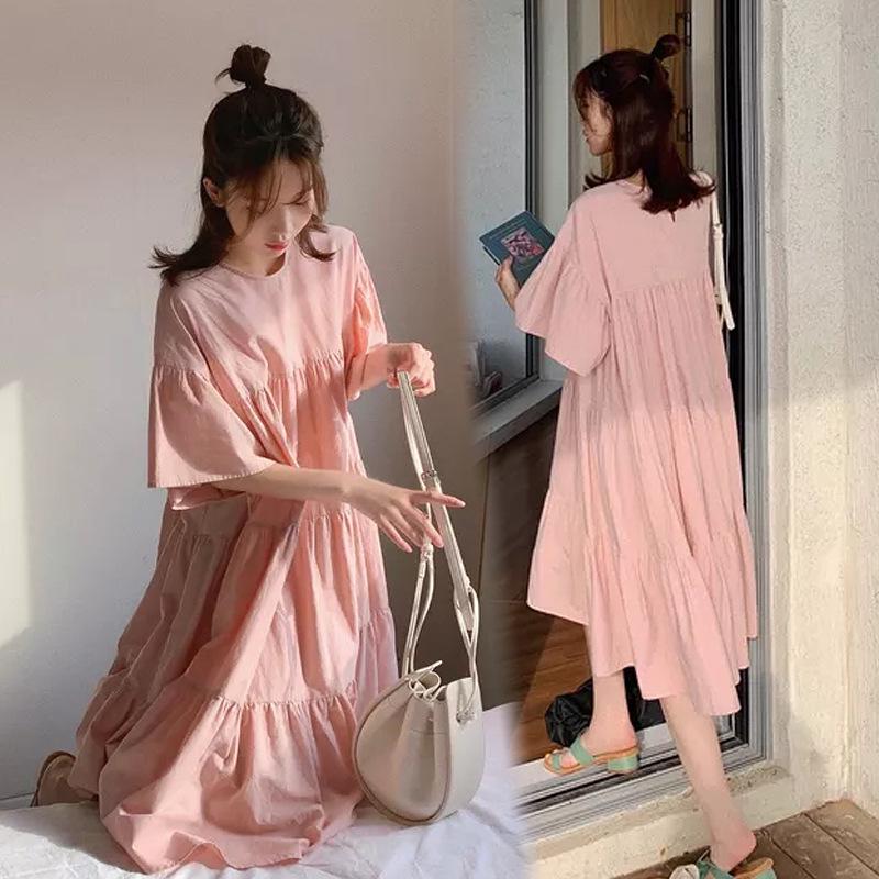 Korean Style Summer Maternity Dress Set - Long, Plus Size & Trendy for Hot Moms