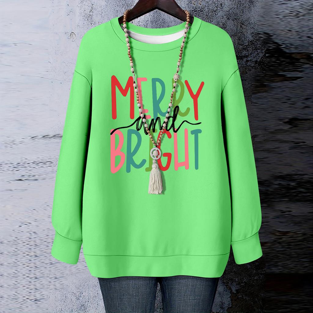 Ladies' Christmas Printed Round Neck Long Sleeved T-shirt Sweatshirt Top
