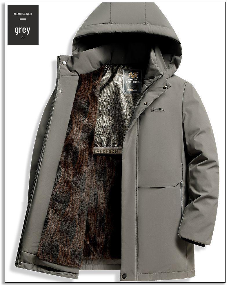 Men's Middle-Aged & Elderly Winter Coat with Thick Velvet Lining - Warm Grandpa Parka