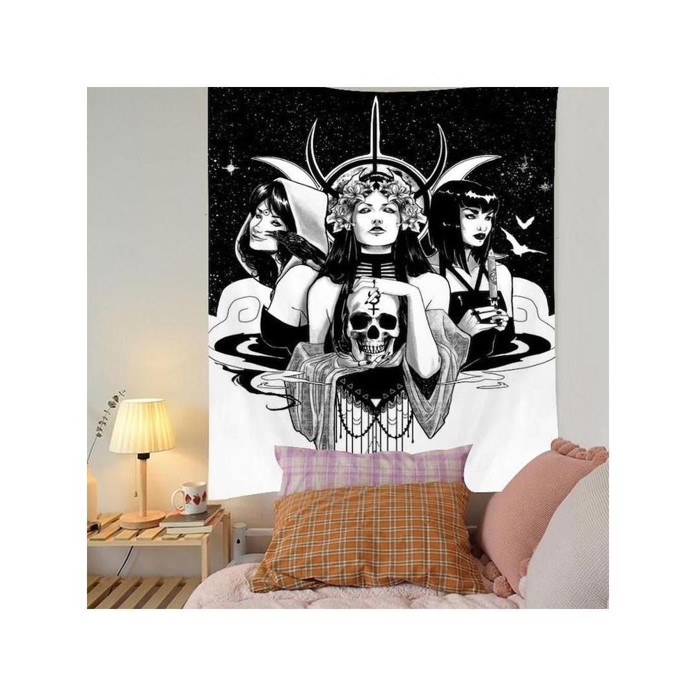 Tapestry moon goddess girl skull black 75x100