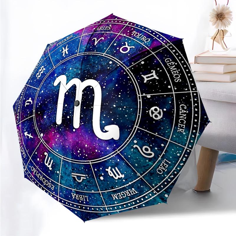 Twelve Constellations Folding Umbrella Fashion Auto-Open 8 Iron Ribs Plastic Handle Foldable Sunshade Perfect Christmas Gifts