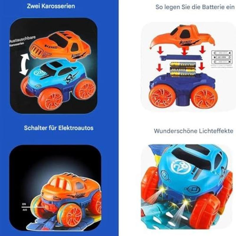 Mimoqk Interactive Race Track Set with LED Lighting Remote Control Toy Cars for Kids Boys Girls Living Room Bedroom Family Activity Party Gift