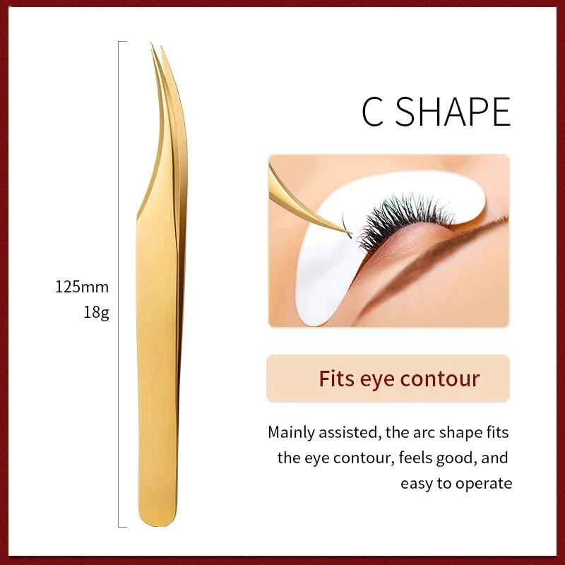 1PC Gold Stainless Steel Precision Curved Tip Tweezers,Professional Eyelash Extension Applicator Lash Makeup Supplies