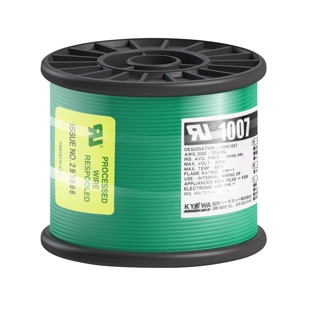 Kyowa Harmonet UL1007 AWG20 Electrical Green Heat-Resistant Vinyl-Insulated Wire, Reel, 100m,