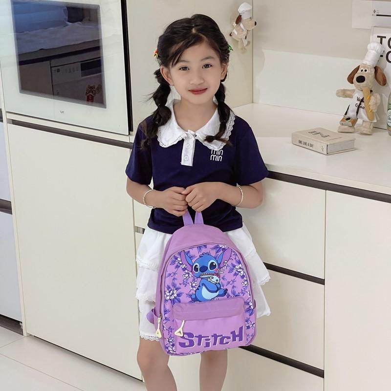 Stitch Flower Pattern Kids Backpack With Breathable Nylon For Elementary School Children