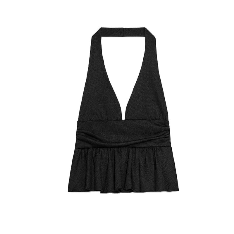 Summer New Product Women's Clothes Vacation Style Laminated Decoration Halterneck Collar Light Mature Wind Casual Tops 0347317