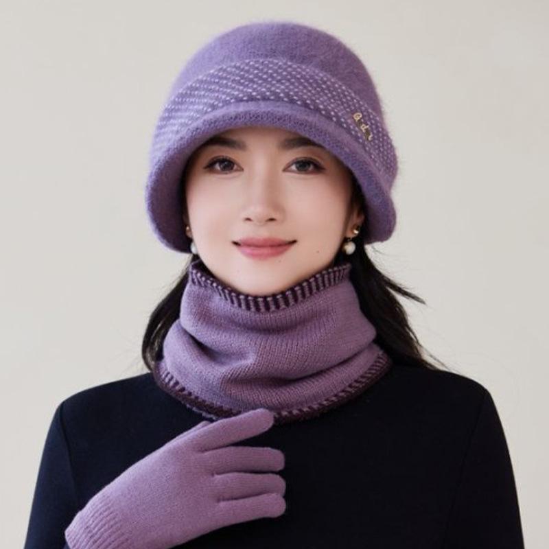 

2025 Stylish Winter Plus Velvet Thick Knit Hat for Middle-Aged and Elderly Women Single Hat лиловый