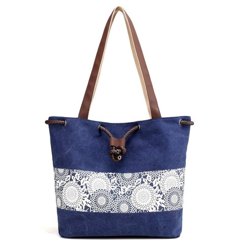

Women s Fashionable Korean Canvas Shoulder Bag Sen Print Retro Casual Closed-up Dual-purpose Portable