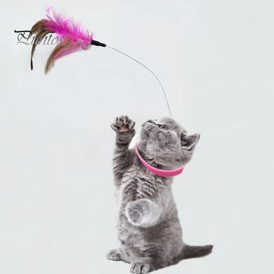 Interactive Cat Collar Toy Teasing Wand with Colorful Natural Feathers and Bell Adjustable Design Self Playing Toy Pet Cat Teaser Wand