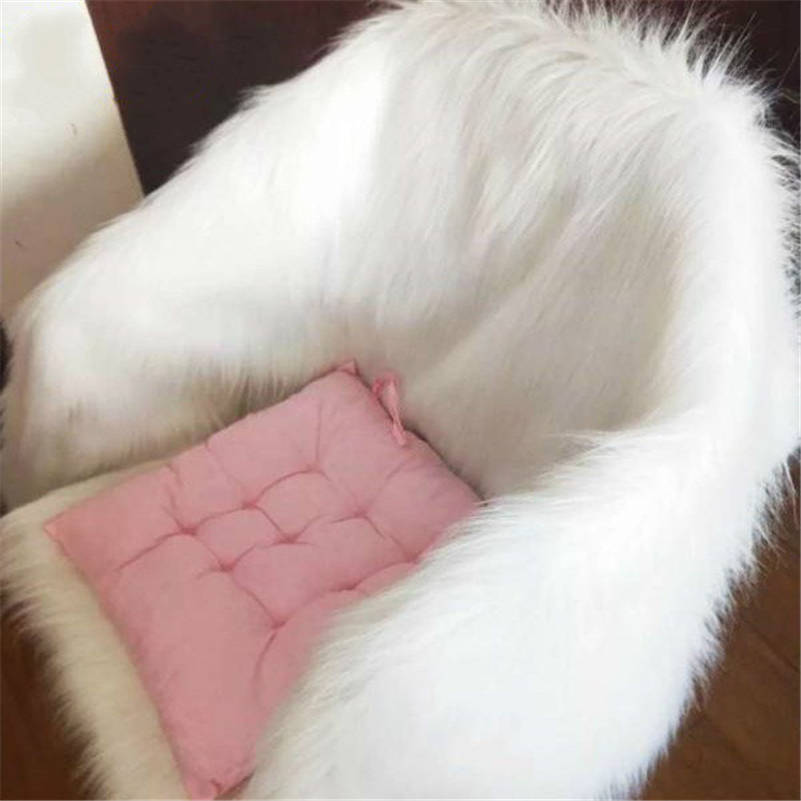 

High Quality Plush Faux Fur Carpet Chair Cover Solid Color Seat Pad Long Pile Furry Sheepskin Rug Mat Elegant 100x160cm
