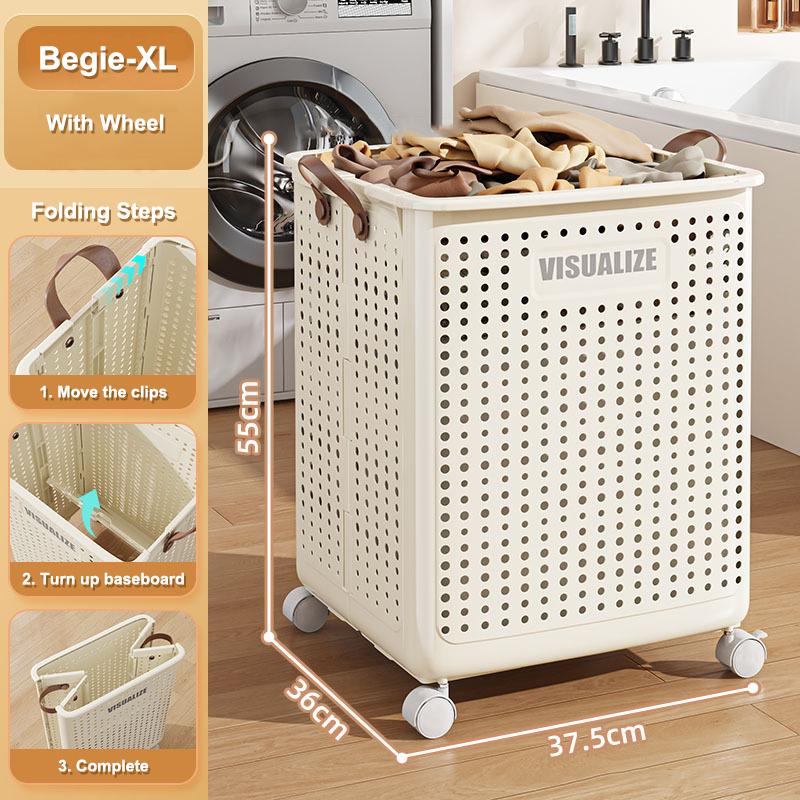 Multi Functional Rolling Laundry Basket Foldable Dirty Clothes Hamper Mobile Storage Bin with Wheel Space Saving Bathroom Organizer Portable Organizer