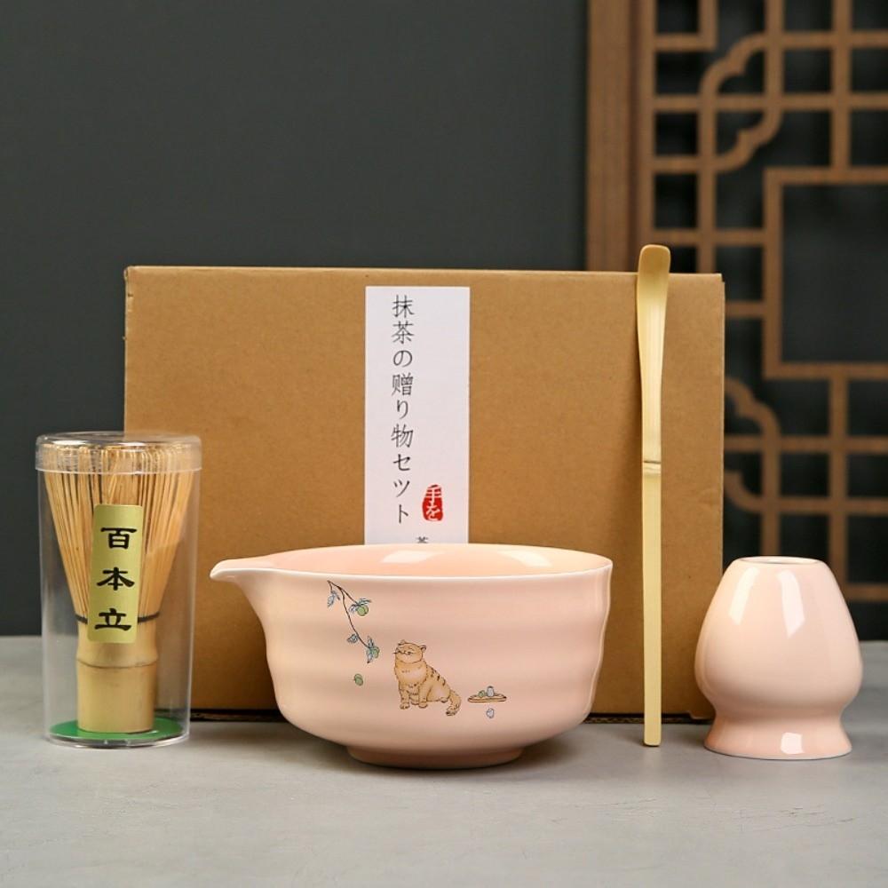 4PCS Matcha Whisk Holder Matcha Whisk Set Ceramic Bamboo Matcha Making Kit Tea Lovers