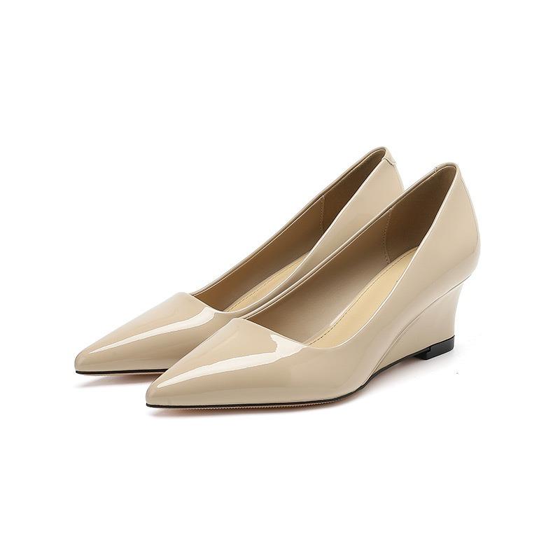 -1 slope heel single shoes women's spring new shallow mouth pointed high heels fashion commuter work shoes
