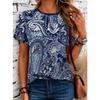 Mode Dam Vintage Mönster Tryck T-shirt Rolig Casual Rund Hals Kort Ärm T-shirt Sommar Dam T-shirt