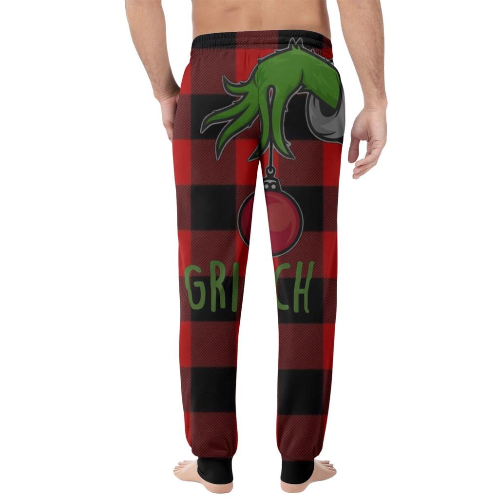 Men's Drawstring Pocket Casual Pants, Checkered Striped Printed Pocket Casual Pants, Home Sleeping Pants