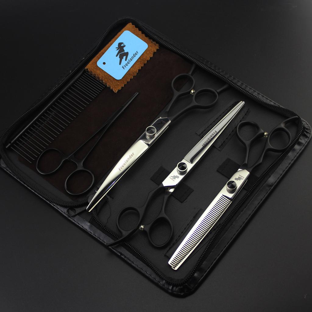 7.0 Inch, 3 Packs On the Left Hand with Black Handle, High-end Pet Grooming Scissors, Straight Scissors, Set, Free Row Comb.