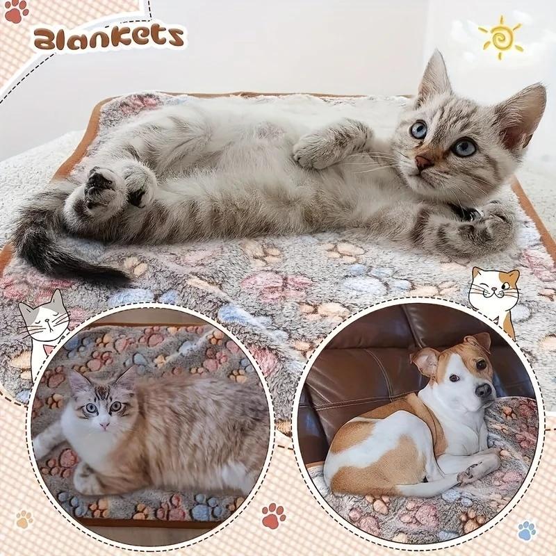 3PCS Soft Flannel Fleece Cat Dog Blanket Bed Mats Paw Foot Print Warm Pet Blanket Sleeping Beds Cover Mat For Dogs Cats Supplies